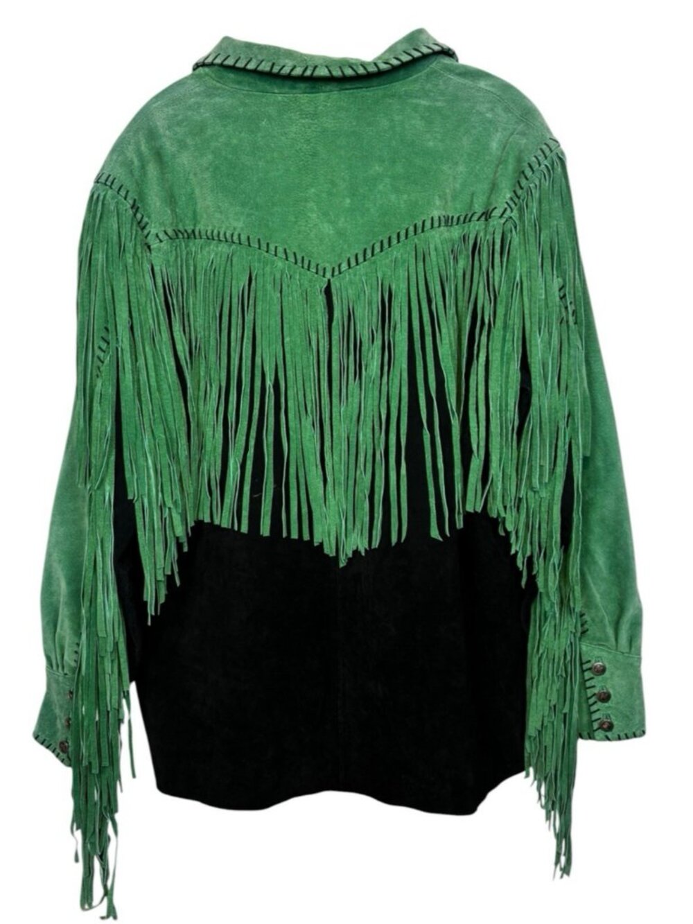 Bob Mackie Jacket Womens XL Green Suede Leather Fringe Western Cowboy Art 90s - Picture 2 of 13